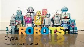  Presentation with robot - Audience pleasing slide deck consisting of team of vintage robots backdrop and a coral colored foreground