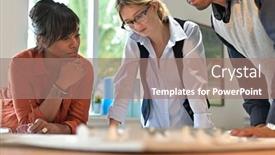  Presentation with team working together - Cool new PPT layouts with team-of-young-architects-working backdrop and a coral colored foreground