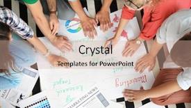  Presentation with team meeting - Beautiful slide deck featuring team of young business professionals backdrop and a  colored foreground