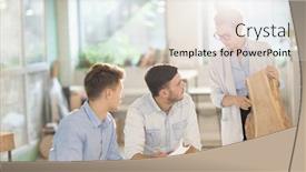  Presentation with team meeting - PPT theme enhanced with team-of-young-contemporary-engineers background and a sky blue colored foreground