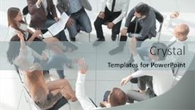  Presentation with employees - Slide deck featuring team-of-young-employees-sitting background and a light gray colored foreground