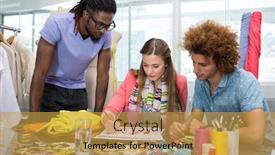  Presentation with sketching - PPT theme consisting of team of young fashion designers sketching at table background and a gold colored foreground