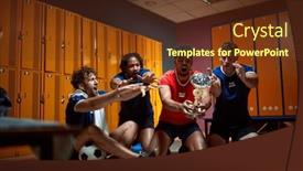  Presentation with locker room - Theme with team-of-young-football-players background and a tawny brown colored foreground