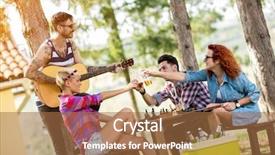  Presentation with multiracial team of young doctors stacking hands - Presentation design having team of young friends toasts background and a coral colored foreground