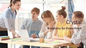  Presentation with automation - Presentation theme consisting of team of young marketing managers background and a coral colored foreground