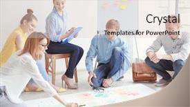  Presentation with new office - Beautiful PPT theme featuring team of young marketing managers backdrop and a lemonade colored foreground