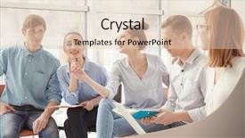  Presentation with managers - Slides enhanced with team of young marketing managers background and a  colored foreground