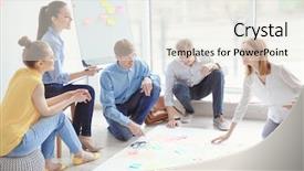  Presentation with new office - Cool new slides with team of young marketing managers backdrop and a sky blue colored foreground