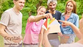  Presentation with team building - Slide set consisting of team-of-young-people-draw background and a lemonade colored foreground