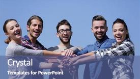  Presentation with people unity - Audience pleasing PPT layouts consisting of team of young people shows backdrop and a ocean colored foreground