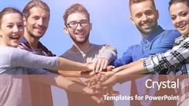  Presentation with people unity - Beautiful presentation featuring team of young people shows backdrop and a coral colored foreground