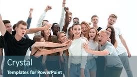  Presentation with supporting - Amazing presentation design having team-of-young-people-supporting backdrop and a ocean colored foreground