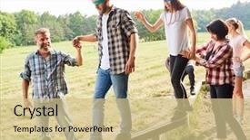  Presentation with building team - Presentation consisting of team of young people background and a soft green colored foreground