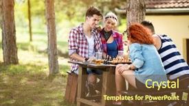  Presentation with play - Cool new theme with team of young people backdrop and a tawny brown colored foreground