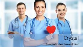  Presentation with cardiology concept - Theme featuring team on blurred background cardiology background and a light blue colored foreground