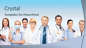 Presentation with team group - Audience pleasing PPT layouts consisting of team or group of doctors backdrop and a light blue colored foreground