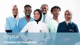  Presentation with diverse medical - PPT theme consisting of team-or-group background and a light blue colored foreground