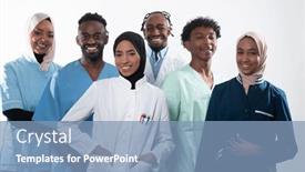  Presentation with diverse medical - PPT theme having team-or-group background and a light blue colored foreground