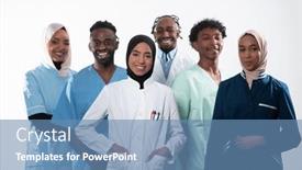 Presentation with diverse medical - Presentation theme with team-or-group background and a teal colored foreground