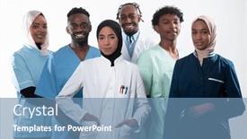  Presentation with diverse medical - Presentation theme enhanced with team-or-group background and a teal colored foreground
