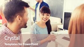  Presentation with business communication for students - Cool new theme with team or students drinking coffee backdrop and a coral colored foreground