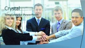  Presentation with teamwork - Presentation theme enhanced with team party - handshake and teamwork background and a  colored foreground