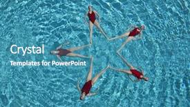  Presentation with shape - PPT theme consisting of team performance - elevated view of synchronised swimmers background and a teal colored foreground
