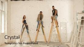  Presentation with renovation - Colorful presentation design enhanced with team photo of painters working on renovation site backdrop and a soft green colored foreground