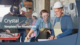  Presentation with team planning - Presentation with team planning operation in metallurgy background and a ocean colored foreground