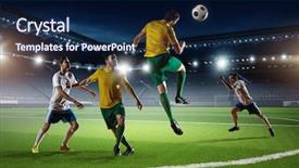  Presentation with team player - Cool new presentation theme with team player - soccer game in action backdrop and a navy blue colored foreground