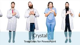  Presentation with successful group of surgeons - Presentation design with team pledge - collage of group of doctors background and a light blue colored foreground