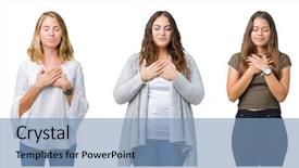 Presentation with women health - Beautiful PPT layouts featuring team pledge - collage of group of three backdrop and a  colored foreground