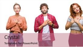  Presentation with collage of diversity people - Slides having team pledge - collage of group of young background and a coral colored foreground