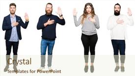  Presentation with people collage - Audience pleasing theme consisting of team pledge - collage of people over white backdrop and a  colored foreground