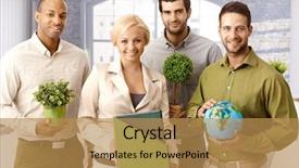  Presentation with green globe - PPT theme having team portrait of environment friendly background and a coral colored foreground