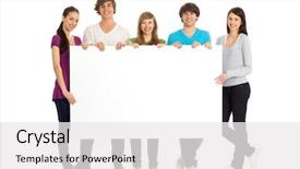  Presentation with team group - Amazing presentation design having team poster - group of young friends holding backdrop and a white colored foreground