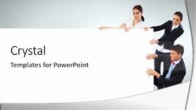  Presentation with holding people in hands - Slide deck featuring team poster - image of three young people background and a white colored foreground