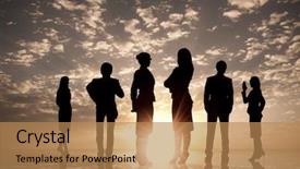  Presentation with people - Beautiful presentation theme featuring team power - silhouettes of business people standing backdrop and a  colored foreground