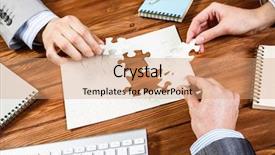  Presentation with finding the best international tealent - Beautiful PPT theme featuring team putting puzzle - finally finding solution backdrop and a coral colored foreground