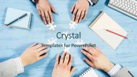  Presentation with solution - Beautiful slide set featuring team putting puzzle - finally finding solution backdrop and a sky blue colored foreground