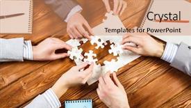  Presentation with solution - Colorful presentation enhanced with team putting puzzle - finally finding solution backdrop and a coral colored foreground