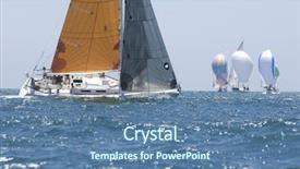  Presentation with blue calming - Slide deck having team race - overview of sailboats racing background and a ocean colored foreground