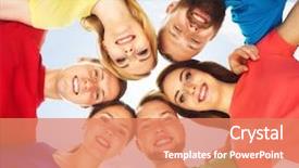  Presentation with college students - Colorful theme enhanced with team red yellow blue green - group of smiling students standing backdrop and a  colored foreground