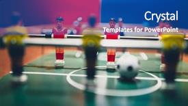  Presentation with soccer game analysis - Colorful presentation design enhanced with team red yellow blue green - table football soccer game players backdrop and a ocean colored foreground