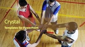 Presentation with basketball players - Colorful slide deck enhanced with team representing team spirit backdrop and a tawny brown colored foreground