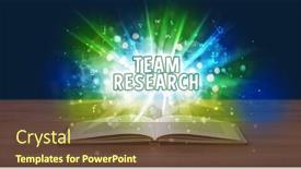  Presentation with open-book - Cool new slide deck with team-research-inscription-coming-out backdrop and a tawny brown colored foreground