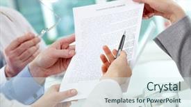  Presentation with discussion - Slides having reviewing document - image of human hands background and a sky blue colored foreground