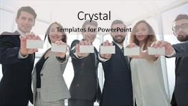  Presentation with business cards - Audience pleasing theme consisting of team showing their business card backdrop and a light gray colored foreground