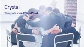  Presentation with circle - Beautiful PPT theme featuring team sits in a circle backdrop and a sky blue colored foreground