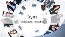  Presentation with round table - Amazing theme having team sitting at the round backdrop and a white colored foreground